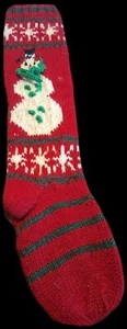 Vintage handgestrickter Weihnachtsstrumpf Schneemann 24 cm lang - Bild 1 von 16