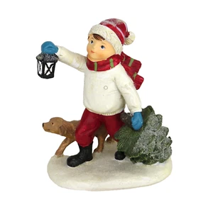 Niño con perro y árbol de Navidad estatuilla hobby lobby decoración navideña - Imagen 1 de 7