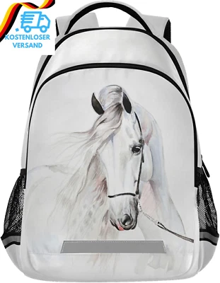 Rucksack Mit Weißem Pferd, Für Studenten, Jungen, Mädchen, Schultasche, Reise, T - Bild 1 von 4