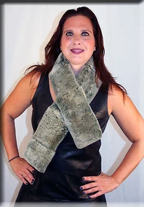 New Green Frost Sheared Rex Rabbit Fur Scarf Efurs4less - Picture 1 of 3