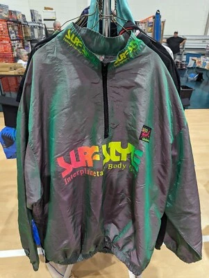 Vintage 80s 90s Beach Green BLUE Surf Style One Size Quarter Zip Pullover Jacket - Image 1 of 4