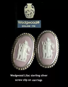 WEDGWOOD Rare Lilac Jasperware Earrings Hallmarked Silver Mount BOXED diana - Picture 1 of 2