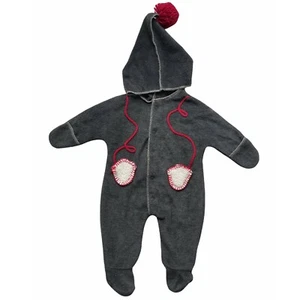 Old Navy Holiday Romper Baby 0-3M Grey Hooded Footed Sleep One-Piece Soft Cozy - Picture 1 of 6