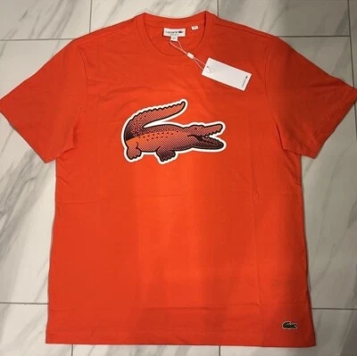 Lacoste Men's Big Croc Logo T-Shirt Orange New - Image 1 of 3