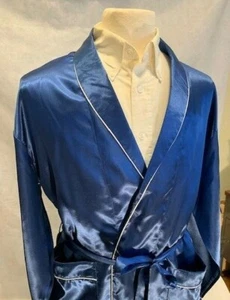 Mens Silk Satin Robe - Royal Blue White Pipping '' 5 DAY Delivery -USA Seller '' - Picture 1 of 10