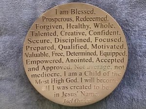 Stephen Schlanser 18” Art Glass, Gold Etched in Glass “I AM BLESSED” Joel Osteen - Picture 1 of 6