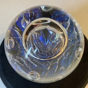 VINTAGE SIGNED REBECCA STEWART 2 5/8" IRIDESCENT DICHROIC ART GLASS PAPERWEIGHT - Picture 1 of 11