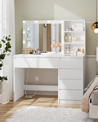 Schminktisch mit LED-Beleuchtung Steckdose Schminktisch Spiegel Kosmetiktisch - Bild 1 von 4