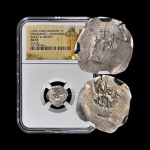 GERMANY. 1150, Denier, Silver - NGC AU55 - Alsace, Strasbourg, Angels Cross 046 - Picture 1 of 8