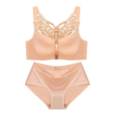 Conjunto de sujetador sin costuras para mujeres con bragas push up cierre frontal corredor trasero sujetador ropa interior Foto 1 de 4