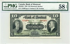 1938 $10 Bank of Montreal - Choice About Uncirculated, PMG AU 58 EPQ - Picture 1 of 2