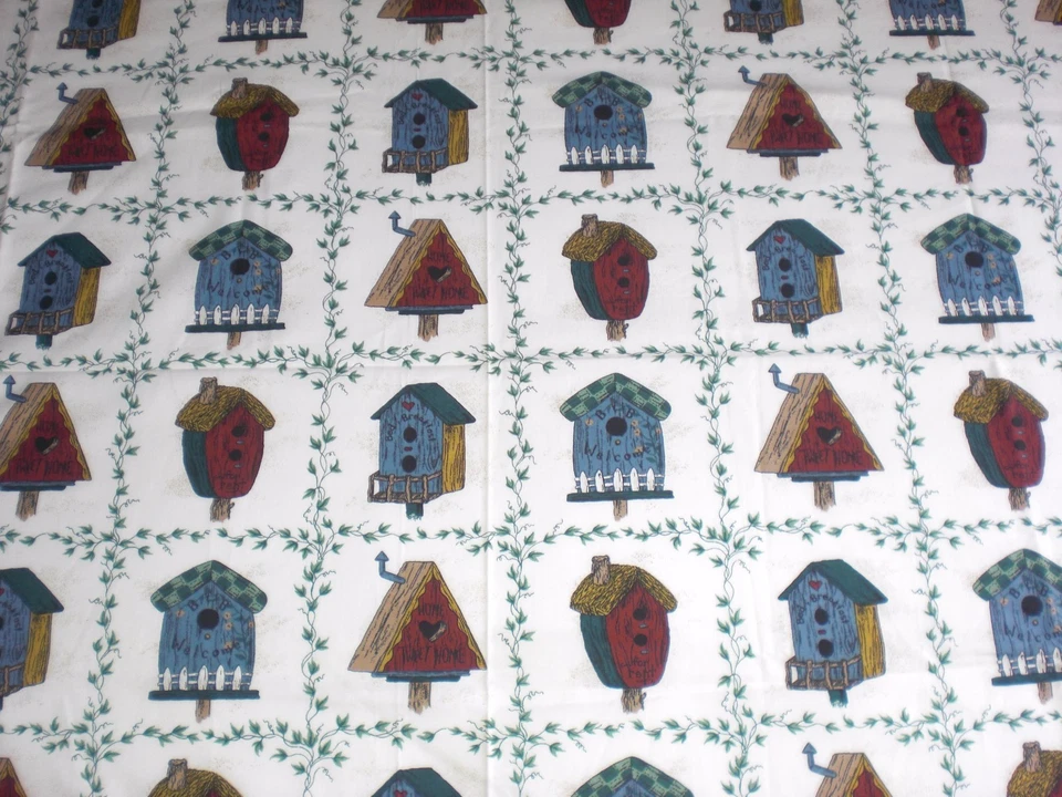 Country Bird House Bed and Breakfast Square Block Fabric Remnant 45"W x 27.5"L  - Image 1 of 4