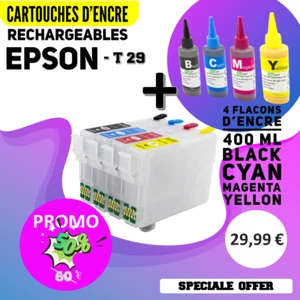 Cartouches d'encre rechargeables EPSON T29 + 4 Flacons d'encre 400ml offerts - Photo 1/1