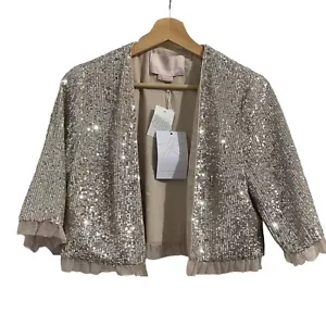NWT Gal Meets Glam Silver Sequin Embellished Sweater Jacket Womens 8 - Picture 1 of 4
