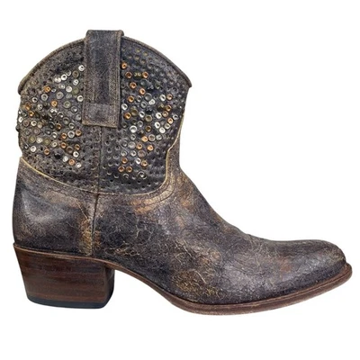 Frye Women’s Deborah Brown Distressed Studded Western Ankle Boot Size US 8 - Image 1 of 4