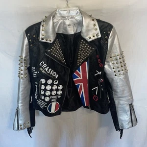 Chaqueta de moto para mujer SX talla XL imitación cuero remache graffiti punk aire libre - Imagen 1 de 12