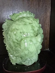 2.9lbs 9" X 5" Top Quality Natural Green Jade Master Hand Carved Fish Sculpture - Picture 1 of 6