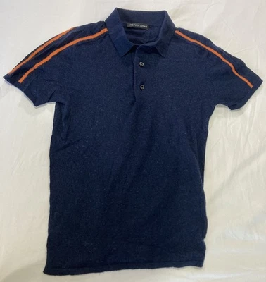 Polo tejido cachemir a rayas azul marino naranja Saks Fifth Ave talla S Foto 1 de 4