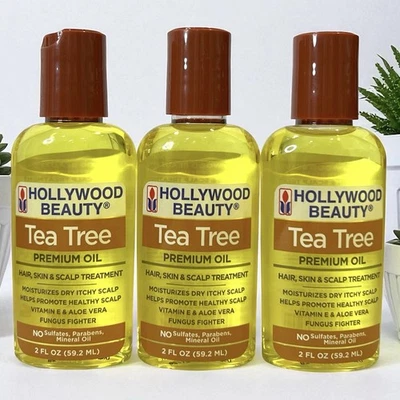 3 Hollywood Beauty Tea Tree Aceite Premium Cabello Piel Cuero Cabelludo Tratamiento Vitamina E Aloe Foto 1 de 4