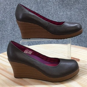 Crocs Shoes Womens 7 A Leigh Pump Brown Leather Slip On Wedge HeelsCasual 14700 - Picture 1 of 18