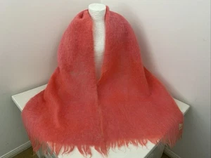Vintage Coral Orange Pure Scottish Mohair Rectangle Fringe Scarf 185cm x 40cm - Picture 1 of 16