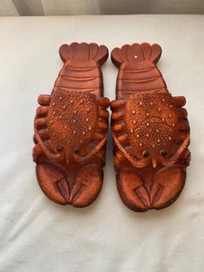 Lobster Slippers Beach Flip Flop Slip On Men’s Size 42/43 Orange Red Water READ - Picture 1 of 10