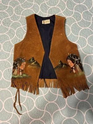 Chaleco vintage de niños nativos americanos pintado a mano Pieles Apache  Foto 1 de 4