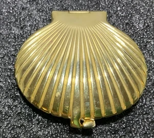 Vintage Parfumes Guy Laroche Solid Perfume Scalloped Seashell Gold Tone Compact  - Picture 1 of 6