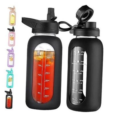  32 oz Glass Water Bottle with Straw and Handle, Large Sports 32 Ounces Black - Image 1 of 4