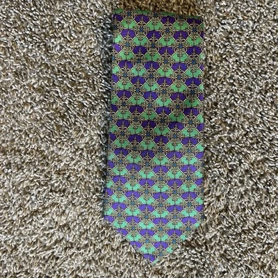 Corbata de seda para hombre Gianni Versace púrpura verde dorado hecha en Italia Foto 1 de 4