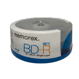 NEW Memorex 15 Pack Blu-Ray Discs BD-R 6X 25GB Single Layer Discs Factory Sealed - Picture 1 of 5