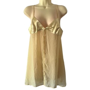 Vintage Victoria’s Secret Yellow Satin Chiffon Babydoll Lingerie w Thong Medium - Picture 1 of 11