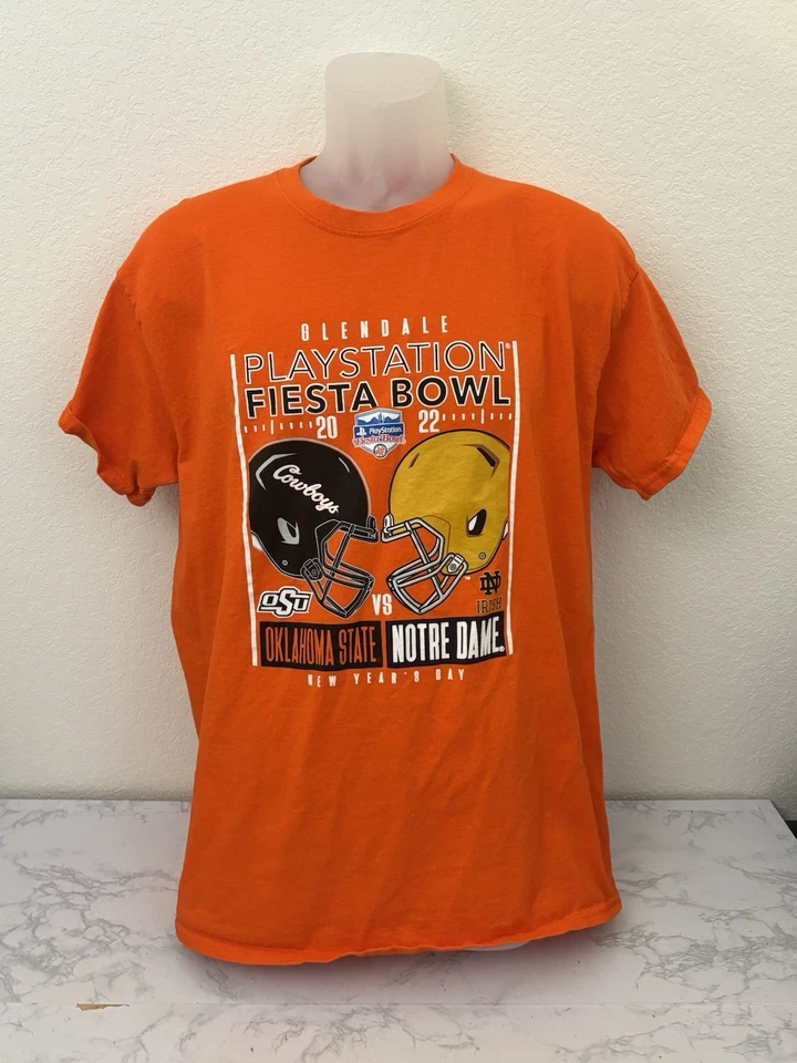 Camiseta azul 84 masculina L Playstation Fiesta Bowl OSU Notre Dame 2022 laranja H2 - Imagem 1 de 4