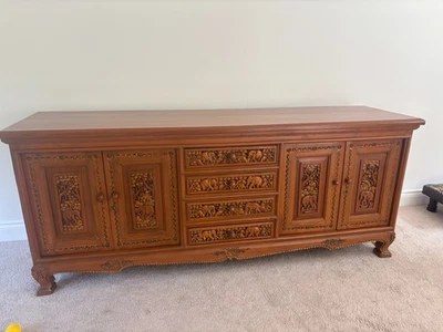 Unique Large Sideboard with 4 Drawers - Intricate Carved Teak - Image 1 of 4