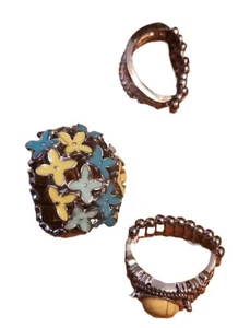 3 Vintage Rings Stretch Adjustable Rings Vtg Rhinestone Costume, Floral Lot - Picture 1 of 11