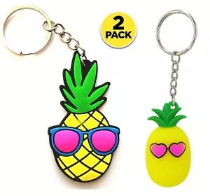 Pineapple Keychain Rubber Cool Glasses Face Soft Pine Apple Car Keys (2 Pack) - Picture 1 of 6