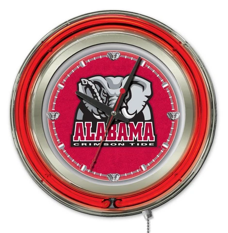 Alabama Crimson Tide HBS Neon Red Elephant Battery Powered Wall Clock (15") Cover