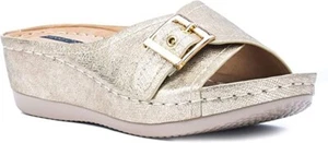 Good Choice Justina Lightweight Travel Comfort Wedge Sandals Gold 8.5 New 8 C1 - Picture 1 of 10