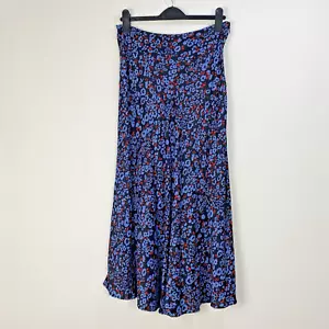 Boden Rock Damen Größe 12 Blau Rot Schwarz Satin Midi Blumenmuster Ditsy - Bild 1 von 8
