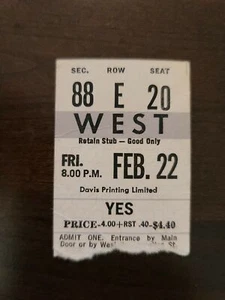 YES 1975, Toronto Maple Leaf Gardens Original Grey Concert Ticket Stub - Picture 1 of 2