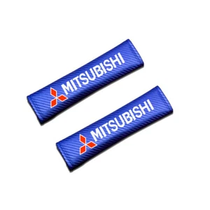 2PC Carbon Fiber Blue Car Seat Belt Cover Shoulder Pads Protector for Mitsubishi - Picture 1 of 1