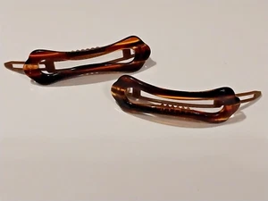 Vintage Faux Tortoise Shell Hair Clip Barrettes Swiss Made - Picture 1 of 5