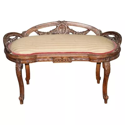 Napoleanic French Carved Walnut Louis XV Style Window Boudoir Bench Circa 1920 - Image 1 of 4