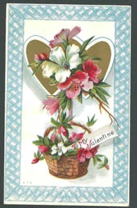 Ca 1908 PPC To My Valentine con cesta de flores en relieve usado - Imagen 1 de 1