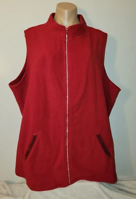 Quacker Factory 2X Red Fleece Gemstone Zipper Sequin Pocket Vest - Image 1 of 4