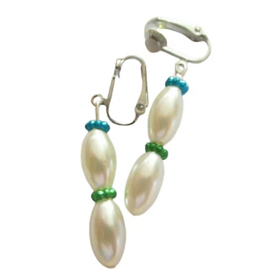 Ohrclips Clips oval perlmuttf weiß lang Ohrringe zum Anklipsen ohne Ohrloch - Bild 1 von 3