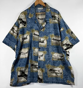 Matt Rider Laguna Beach Shirt XXL Blue WW ll Airplanes Palm Trees Aloha Hawaiian - Picture 1 of 6