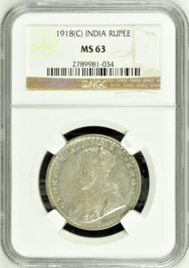British India 1918(C) Rupee NGC MS63 Certified - Picture 1 of 2