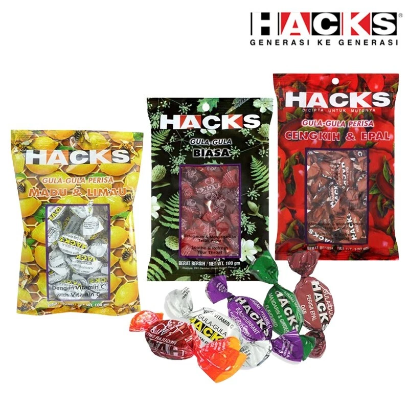 Hacks Flavoured Candy 100g × 3 Flavors (Original, Honey Lemon, Blackcurrant) Mix - Image 1 of 4