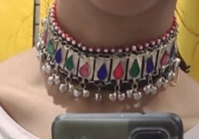 Collar Chokar Oxidado Plata Diseño Estilo Bollywood Étnico Joyería India Foto 1 de 3